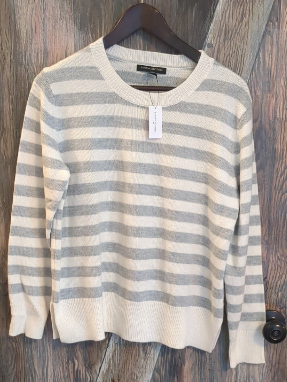 Banana Republic Striped Crewneck Sweater in Cream and Light Gray - Picture 9 of 9
